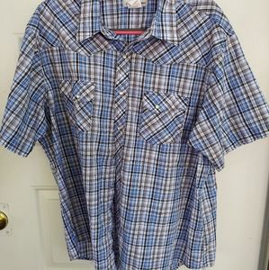 Wrangler Wrancher Shirt 2X Blue Plaid Short Sleeve.